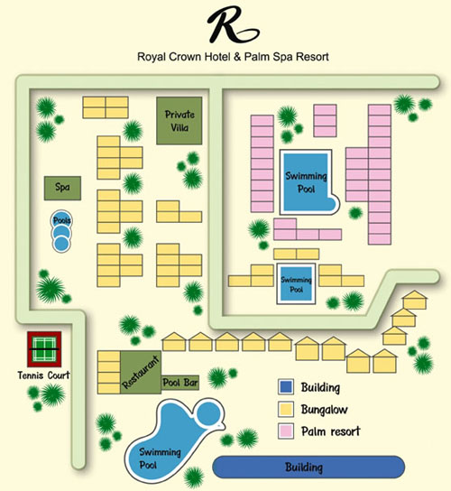 Схема отеля Royal Crown Hotel & Palm Spa Resort 3* (Роял Кроун Отель энд Палм Спа Резорт 3*) Фото отеля Royal Crown Hotel & Palm Spa Resort 3* (Роял Кроун Отель энд Палм Спа Резорт 3*)