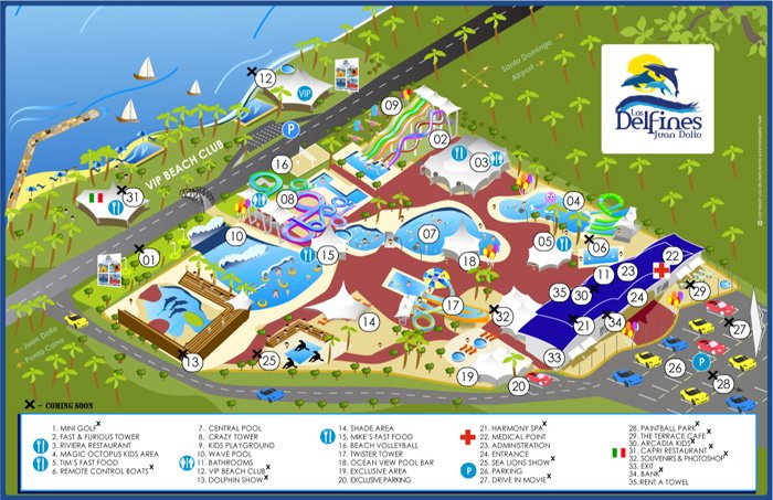 Схема аквапарка Los Delfines Juan Dolio (Доминикана)