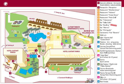 Схема отеля Guitart Central Park Resort & Spa 3* (Гитар Централ Парк Резорт энд Спа 3*) Фото отеля Guitart Central Park Resort & Spa 3* (Гитар Централ Парк Резорт энд Спа 3*)