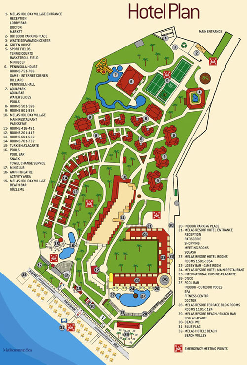 Схема отеля Melas Holiday Village HV1 (Мелас Холидей Виладж HV1) Фото отеля Melas Holiday Village HV1 (Мелас Холидей Виладж HV1)